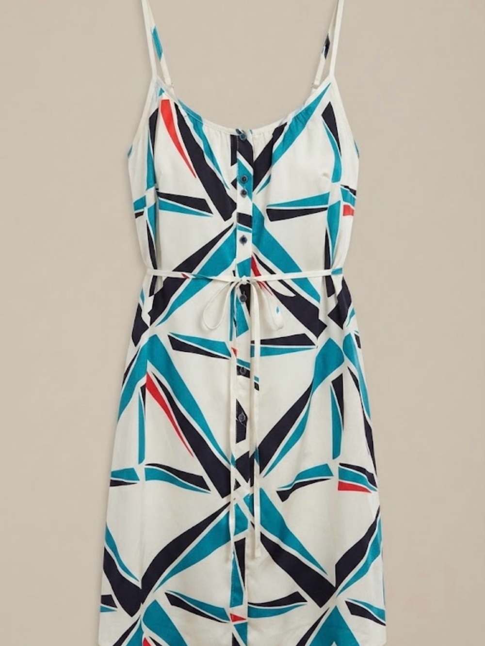 Quiksilver White Geometric Strappy Mini Dress with Teal & Navy Accents Size M